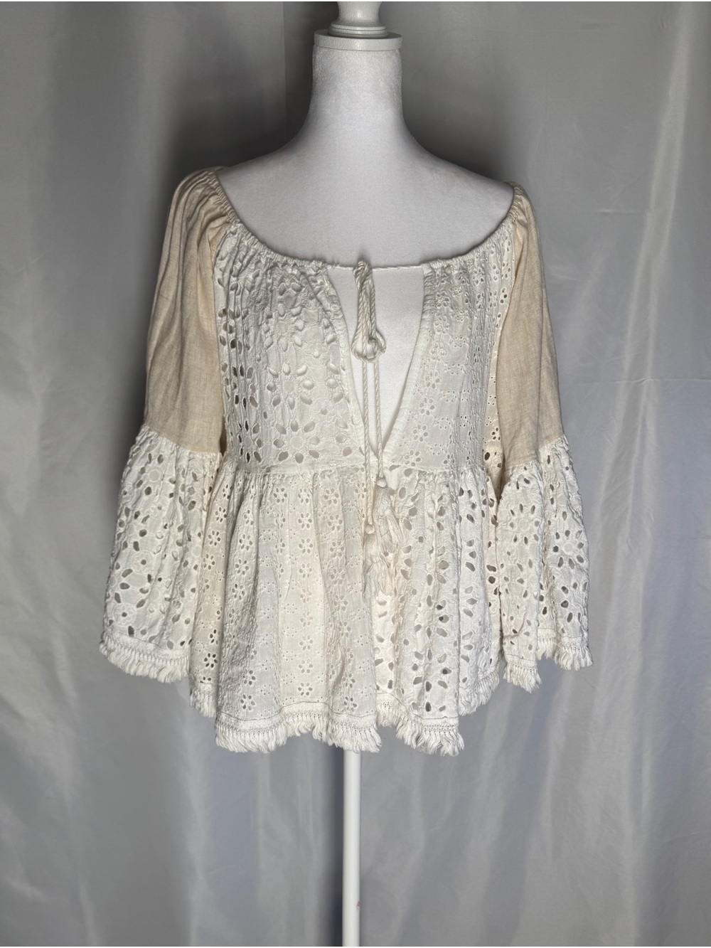 Italian Eyelet Lace Boho Peasant Top One Size Cottagecore